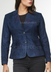 Blue Suede Leather Women's Blazer - back