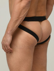 Men's Leather Jock Pouch underwear with elastic waistband on the back