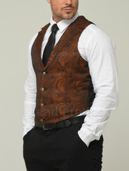 Brocade Waistcoat Burnt Orange