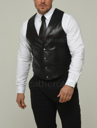 Leather waistcoat flat lay with matching leather tie included