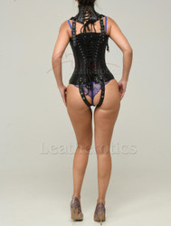 Leather Underbust Corset With Neck Collar - back
