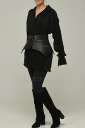Luxury leather obi belt with wide waist-cinching panel