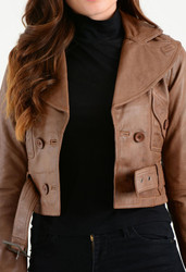 Long Sleeve Crop Leather Jacket