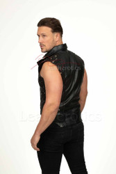 Sleeveless Leather Biker Style Vest