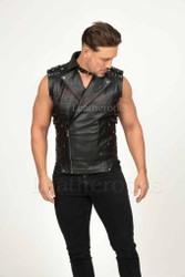 Sleeveless Leather Biker Style Vest