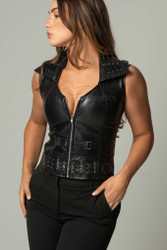 Premium lambskin leather cropped waistcoat in black