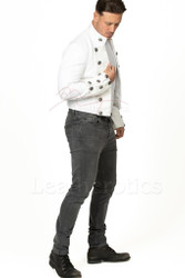 Short Cropped White Cotton Mens Victorian Jacket