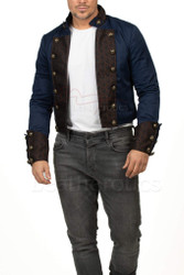Short Cropped Blue Cotton Men's Jacket front  view