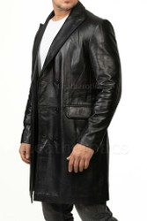 Double Breasted Leather Men's Coat peak lapel