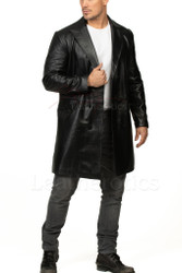 Double Breasted Leather Men's Coat knee length