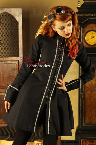 Black Gothic Vintage Costume Victorian Frock Steampunk Jacket shop STP4
