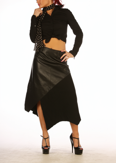 Womens Long Leather Skirt - Front View