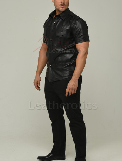 Police uniform leather shirt - front