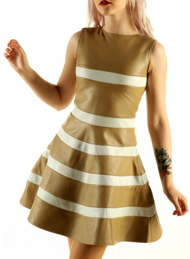 tan white leather dress