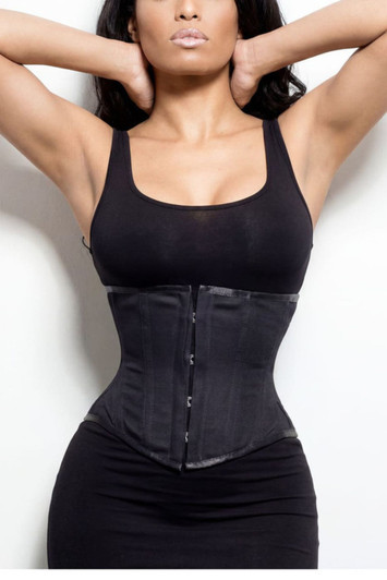 Steel boned cotton corset waist belt UK front view
