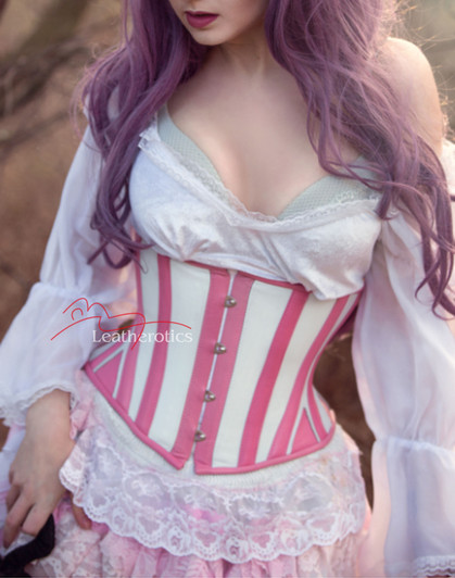 Pink Leather Corset Underbust For tight lacing and waist trimming