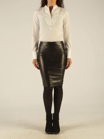 Black Leather Pencil Skirt - Front