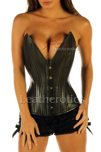 Leather Corset Double Steel Boned Cleavage Enhancer - front