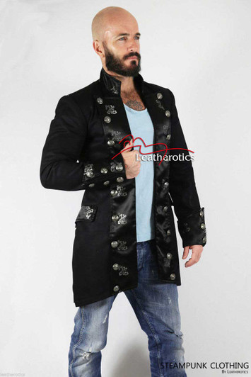 Black Cotton Men's Military Coat Pirate Top SPFL