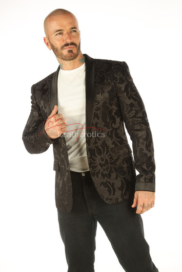 Men's Vintage Black Blazer Jacket - Front View.