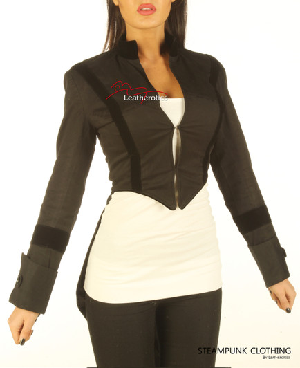 Ladies Tailcoat Gothic Vintage Costume Victorian Flock Jacket - front view