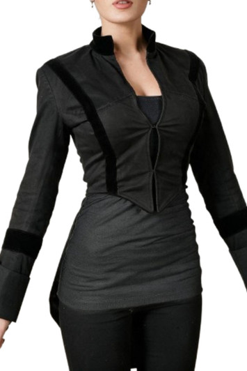 Black Victorian tailcoat jacket with swallow tails front view