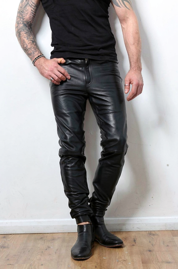 Skin Tight Full Grain Leather Men's Soft Trousers  - front, Made to Measure
