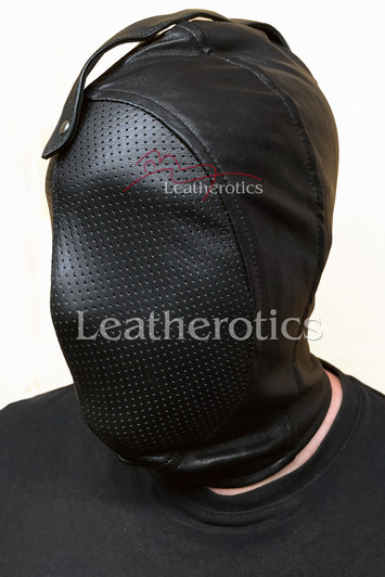 Perforated leather hood in black