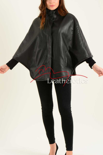 Ladies Fine Leather Cape With Fur Lining 1