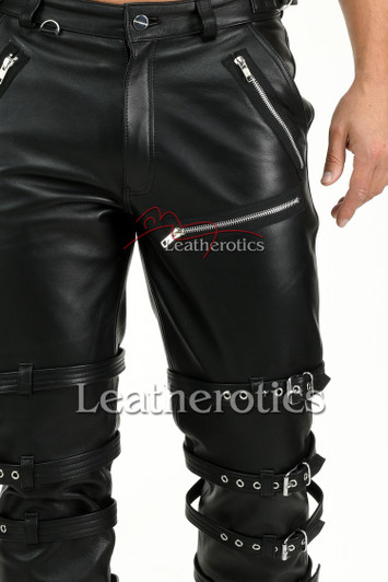 Real Leather made Men's Cowhide Leather Buckled belts Trousers - Details