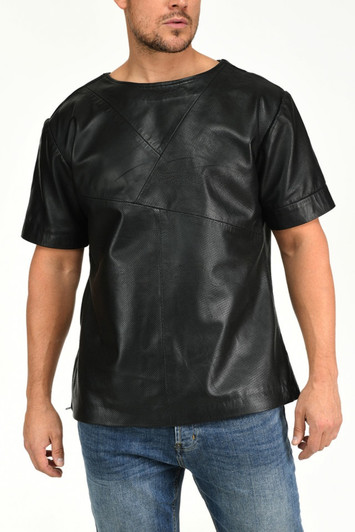 Mens black leather tshirt fit