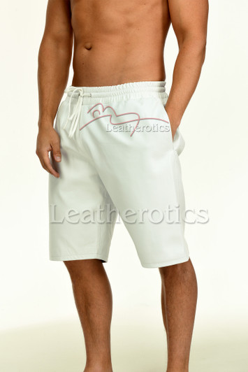 White Leather Shorts Men