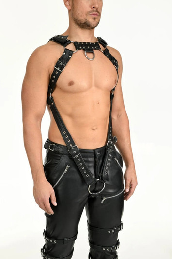Leather body bondage harness for men