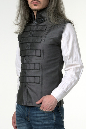 Steampunk Military Waistcoat Grey Cotton
