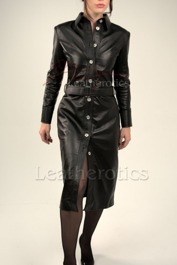 Black Leather Midi Dress 8