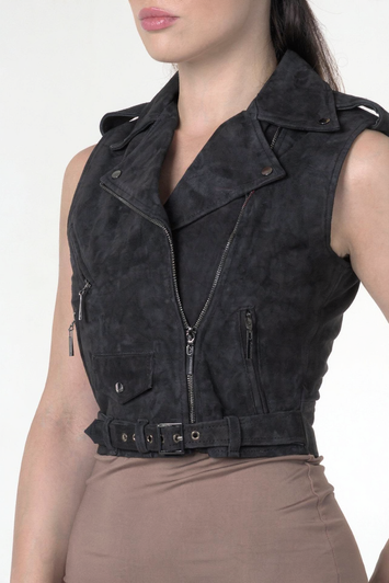 Black suede leather waistcoat
