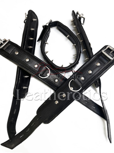 Bdsm Punishments Tools Black Wrist cuffs Ankle And Collar set 6