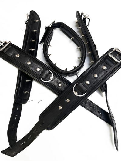 Bdsm Punishments Tools Black Wrist cuffs Ankle And Collar set 6