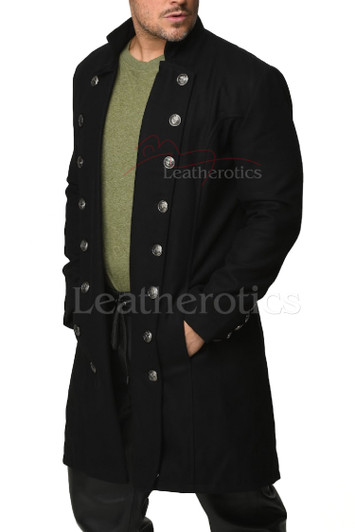 Double Breasted Men's Wool Coat with metal buttons