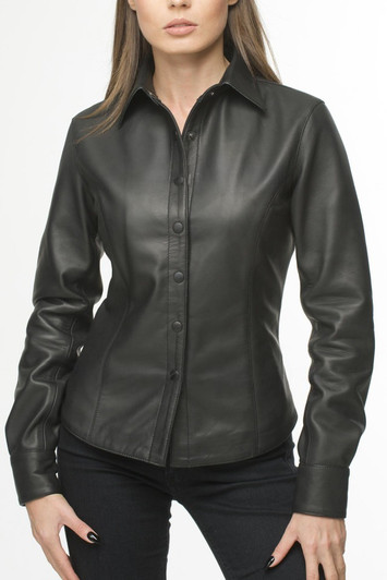 Matte Finish leather shirt with sleeves
