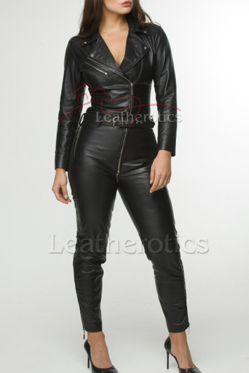 Women's One Piece Leather Suit - front