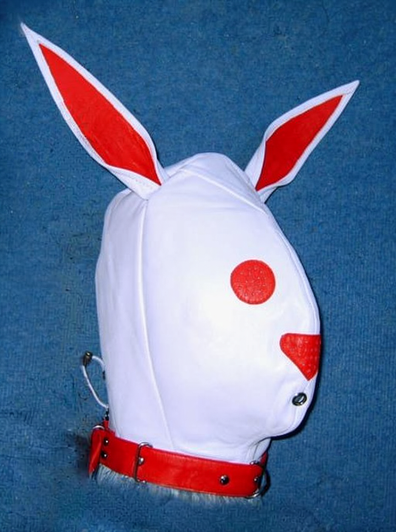 Leather BUNNY lockable mask hood in white color