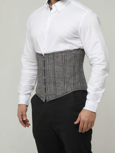 Corset for men Grey wool Under bust side view