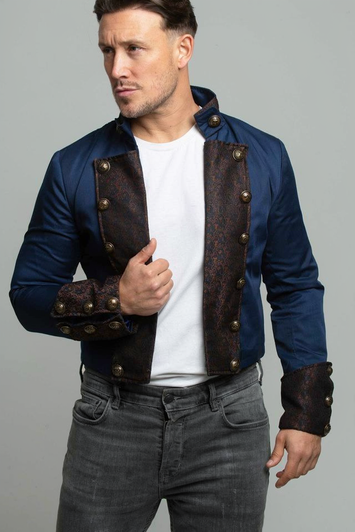 Short Cropped Blue Cotton Men's Jacket - bolero
