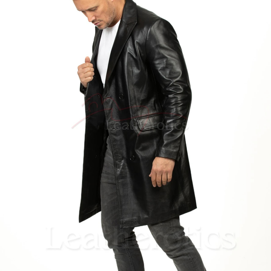 Double Breasted Leather Men's Coat