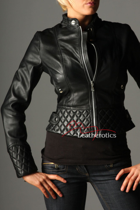 Full Grain Leather Ladies Jacket Fully Lined Funky Top front