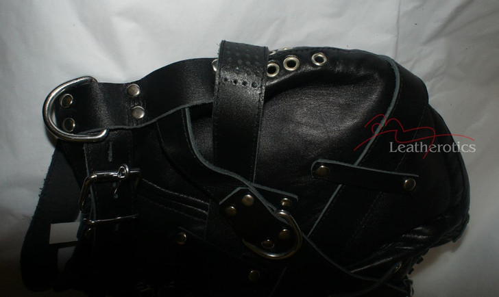 Goat Leather Tight bondage mask  in black colour pic 4