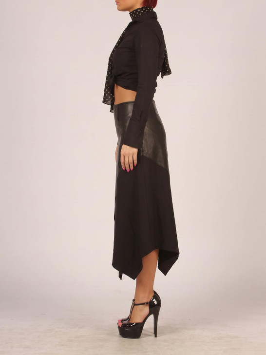 Real Leather and Wool Panelled Skirt - Left