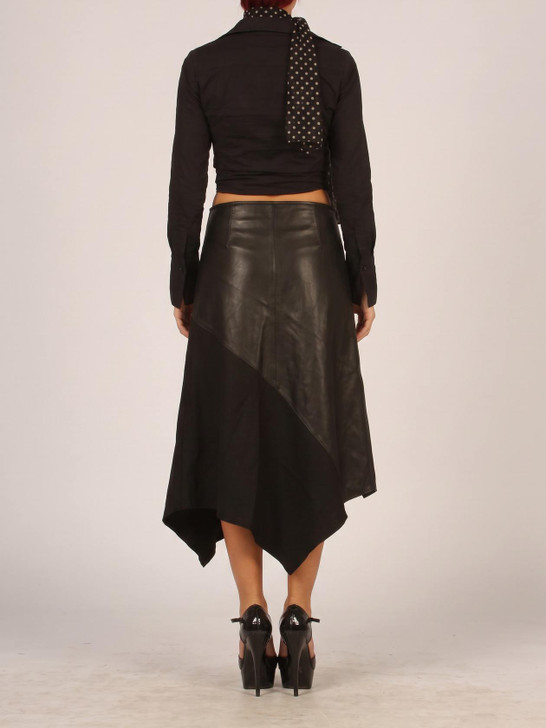 Real Leather and Wool Panelled Skirt - Back