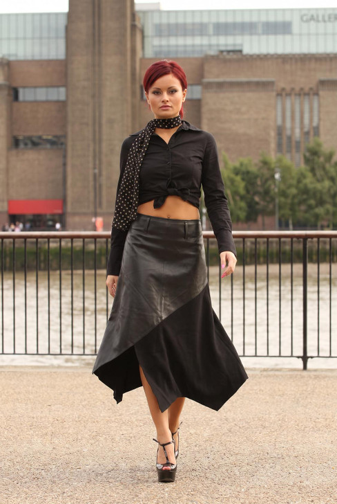 Real Leather and Wool Panelled Skirt - Lifestyle 1